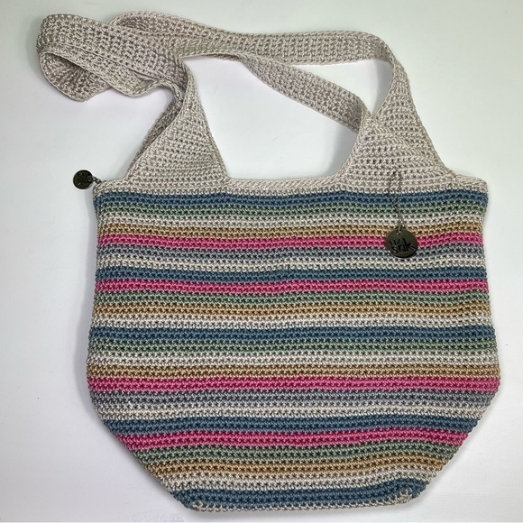 The Sak Handbags - The SAK Classic Crochet Knit Crossbody Shoulder Handbag Purse Boho Striped Bag